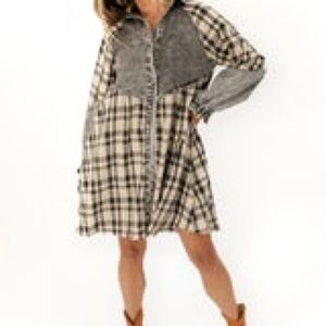 Catalina Button Dress - Plaid Denim Shirt Dress